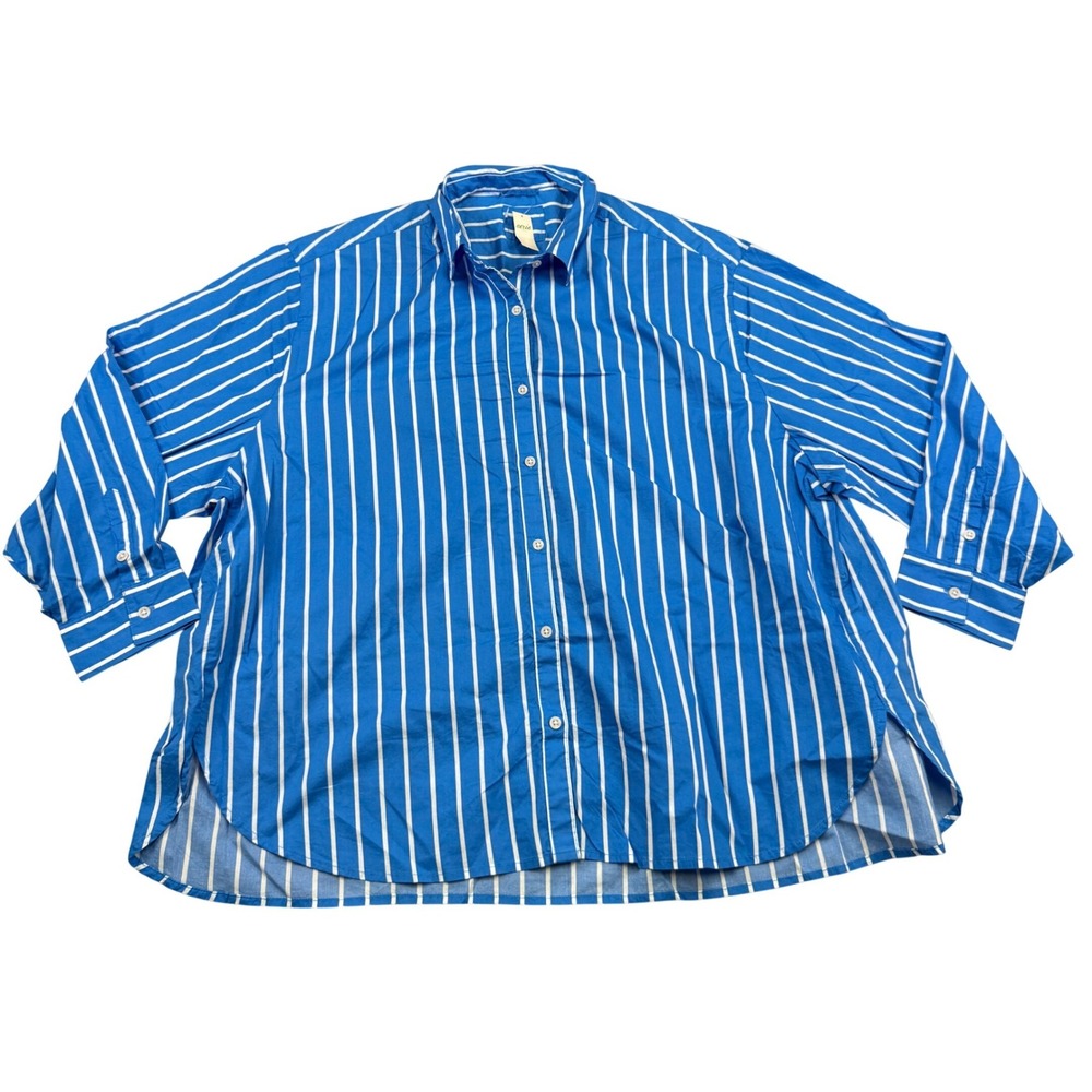 NWT Aerie Blue White Striped Oversized Button Down Shirt XL 078-1733-3845